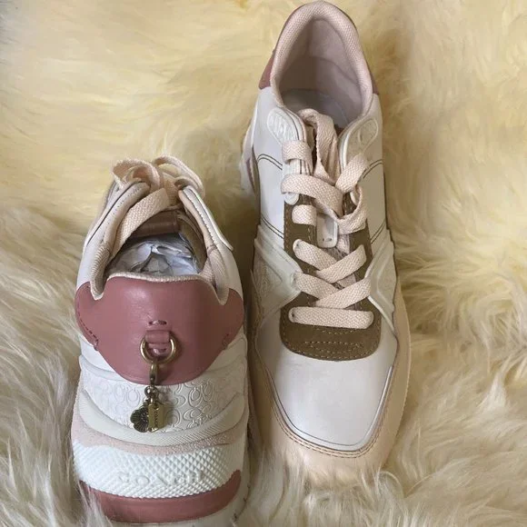 Coach C143 Runner The sporty, retro-inspired C143... | Depop Coach C143 runner walking retro pink white, leather suede lace up sneaker main image 1